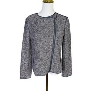 Ann Taylor Tweed Zip Up Moto Long Sleeve Jacket US Women's 10 Petite